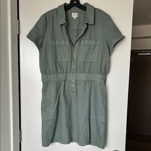 J. Crew Green Short Sleeve Cargo Dress, Size 16